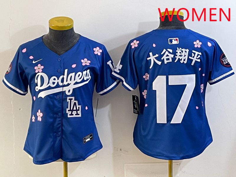 Women Los Angeles Dodgers #17 Ohtani Blue Sakura Edition 2025 Nike MLB Jersey style 18